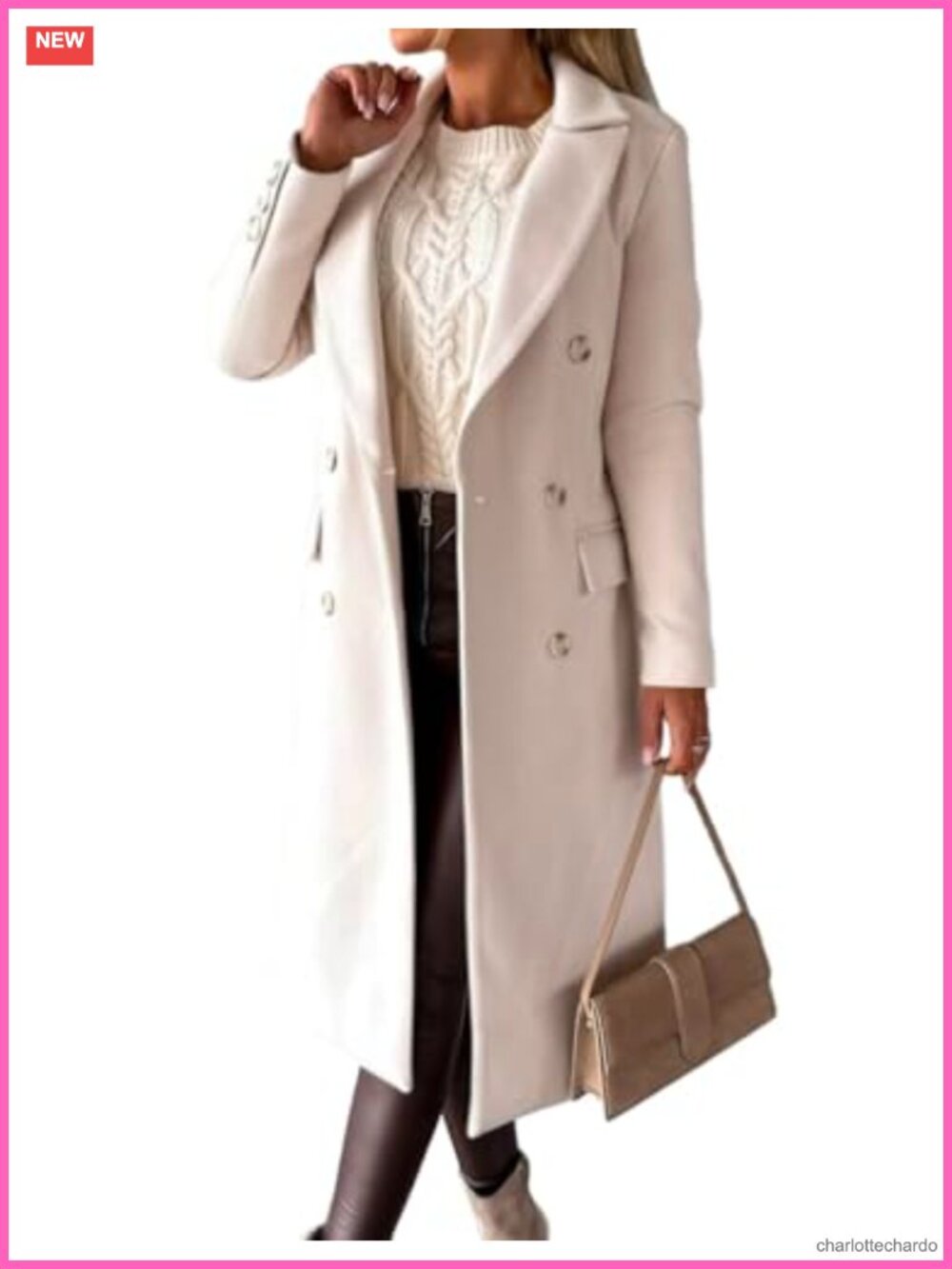 Wool Long Double Breasted Trench Coat Notch Lapel Fall Winter Pea Coat